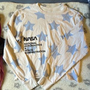 NASA Long Sleeve Tee size XS pale tallow w/ blue stars